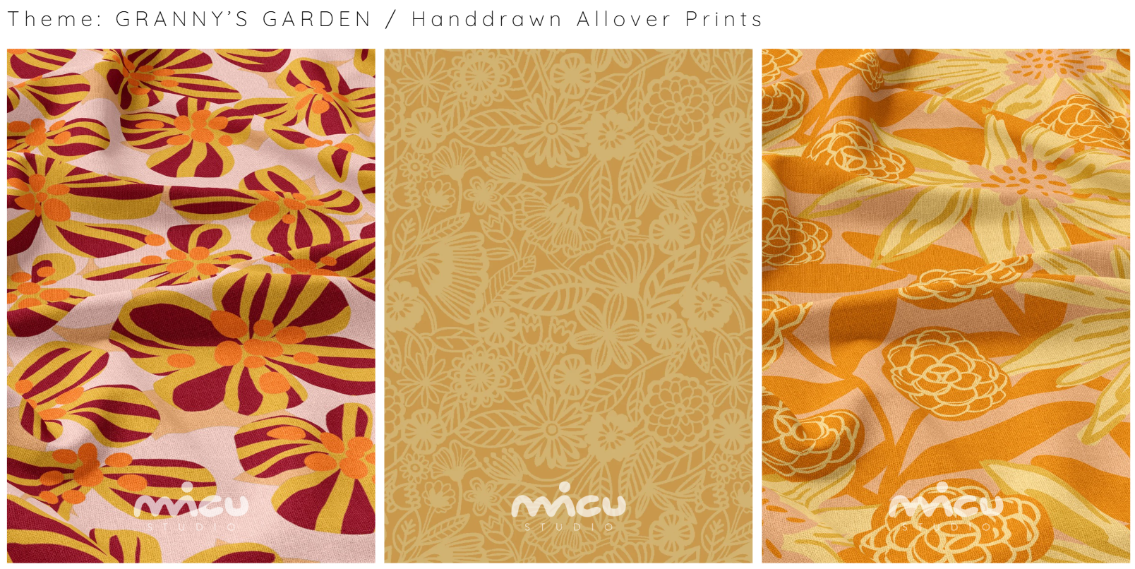 Granny's Garden — Ochre — Handdrawn Allover Prints by Micu Studio