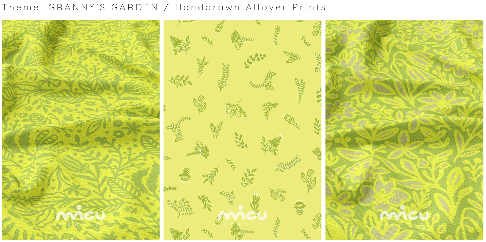 Granny's Garden — Citron — Handdrawn Allover Prints by Micu Studio