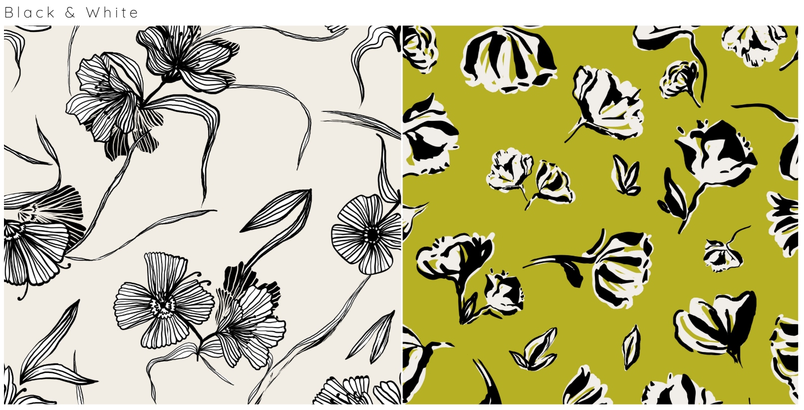 Black & White — Line-Drawn Floral Repeats by Micu Studio